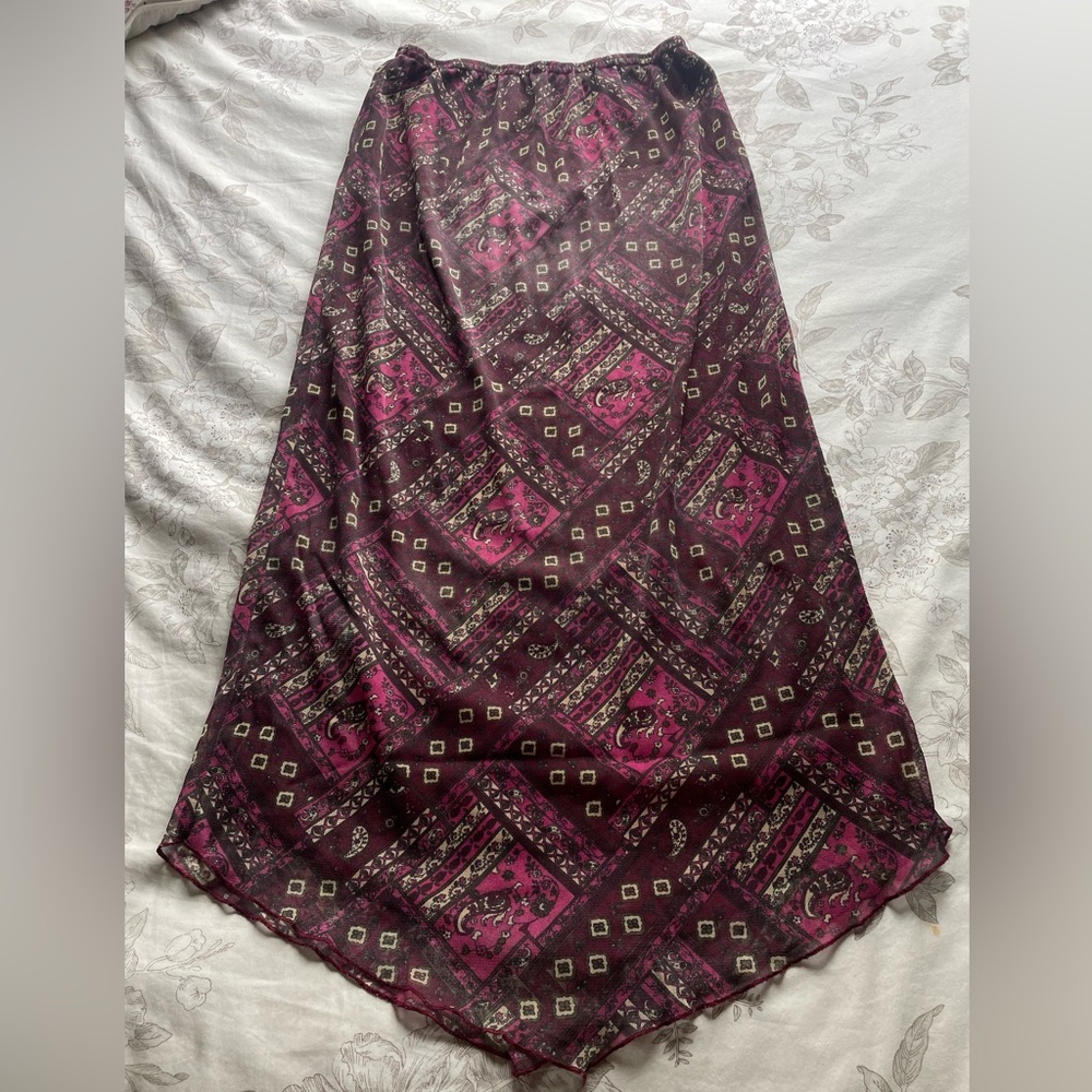 Vintage No Boundaries Purple Paisley Mesh Pull On Maxi Skirt 90s Y2K Grunge Boho